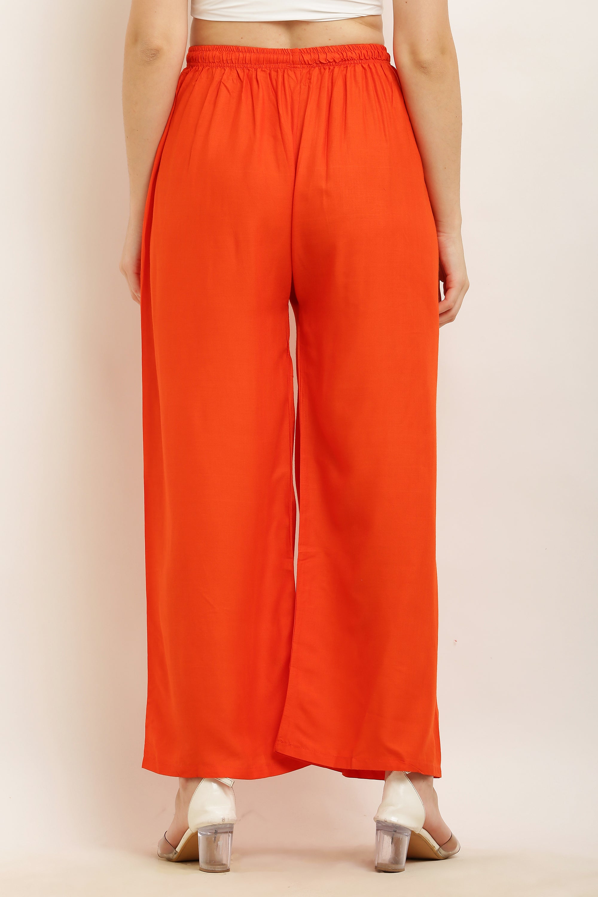 PAVONINE Orange Color Straight Fit Rayon Fabric Palazzo - Distacart