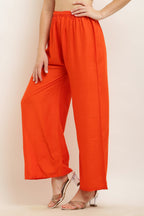 PAVONINE Orange Color Straight Fit Rayon Fabric Palazzo - Distacart