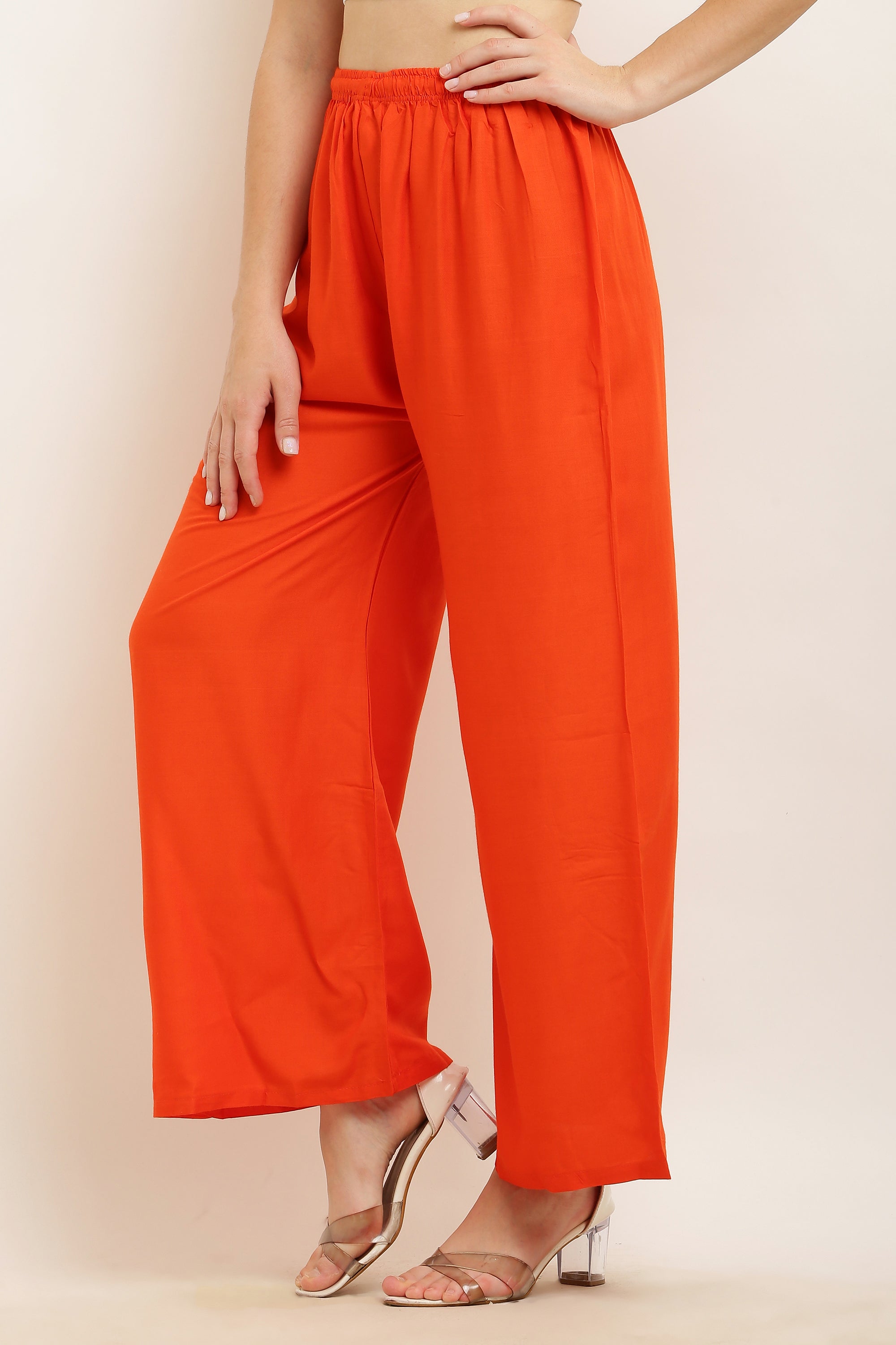 PAVONINE Orange Color Straight Fit Rayon Fabric Palazzo - Distacart