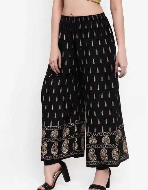 PAVONINE Black Color Rayon Fabric Bhutta Print Palazzo For Women - Distacart