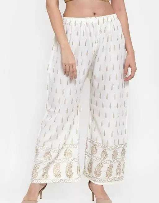 PAVONINE Off-White Color Rayon Fabric Bhutta Print Palazzo For Women - Distacart