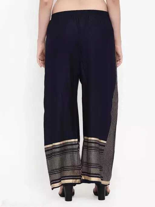 PAVONINE Navy Blue Color Rayon Fabric Side Print Palazzo For Women - Distacart