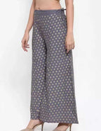 PAVONINE Grey Color Rayon Fabric Sun Print Palazzo For Women - Distacart