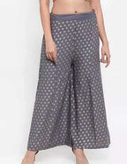 PAVONINE Grey Color Rayon Fabric Sun Print Palazzo For Women - Distacart
