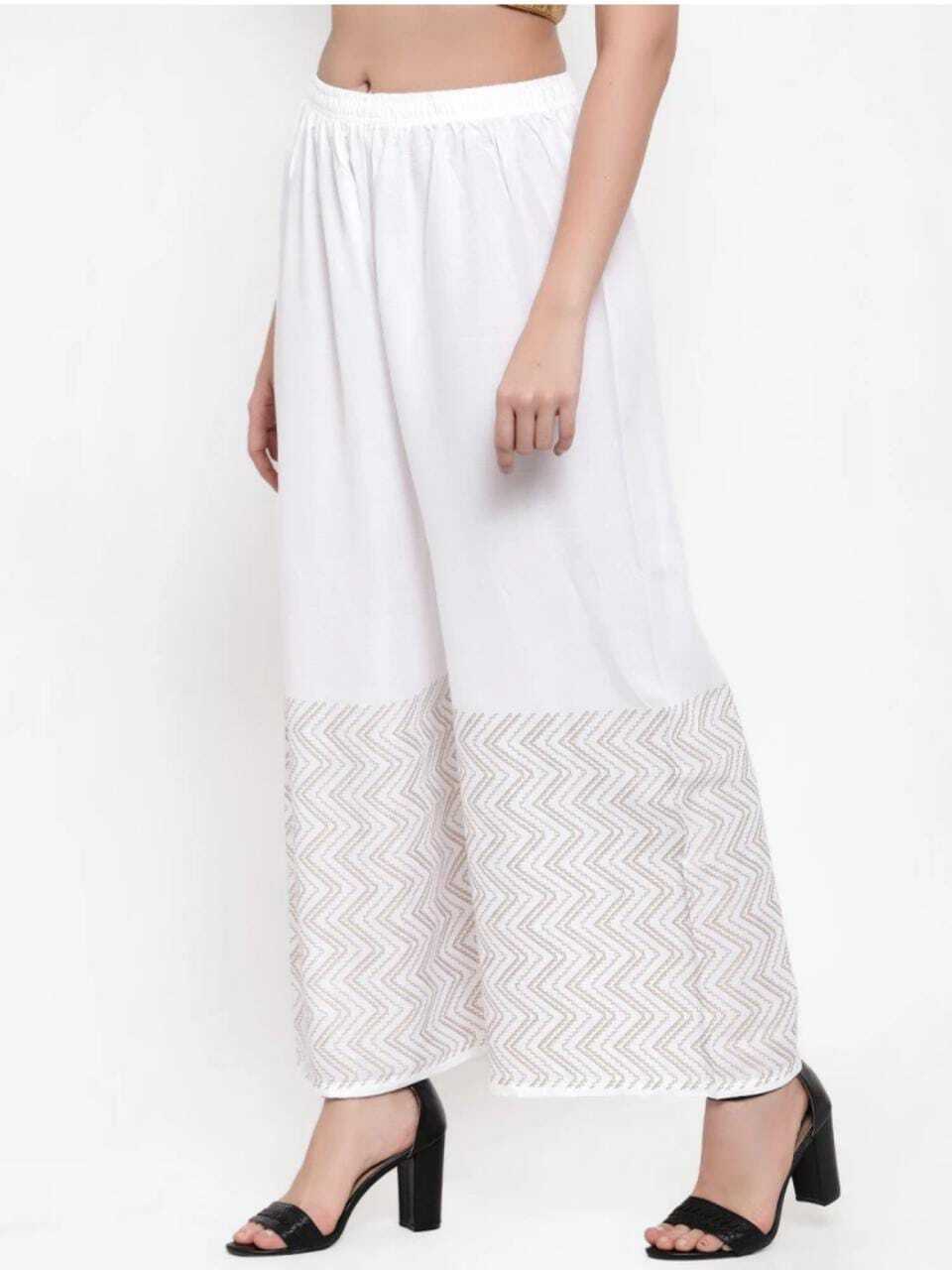 PAVONINE White Color Rayon Fabric Zig-Zag Printed Palazzo For Women - Distacart
