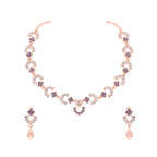 Tehzeeb Creations Gold-Polished Lavender Diamond Necklace With Earrings