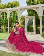 Anaita Red Faux Georgette Plazzo Suit With Embroidery & Sequins Work - Distacart
