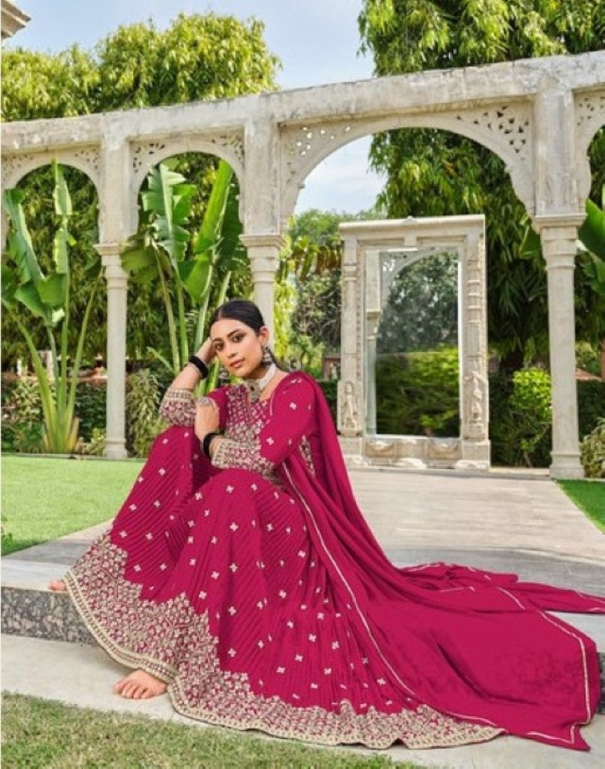 Anaita Red Faux Georgette Plazzo Suit With Embroidery & Sequins Work - Distacart