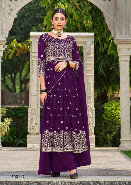 Anaita Purple Faux Georgette Plazzo Suit With Embroidery & Sequins Work