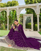 Anaita Purple Faux Georgette Plazzo Suit With Embroidery & Sequins Work - Distacart