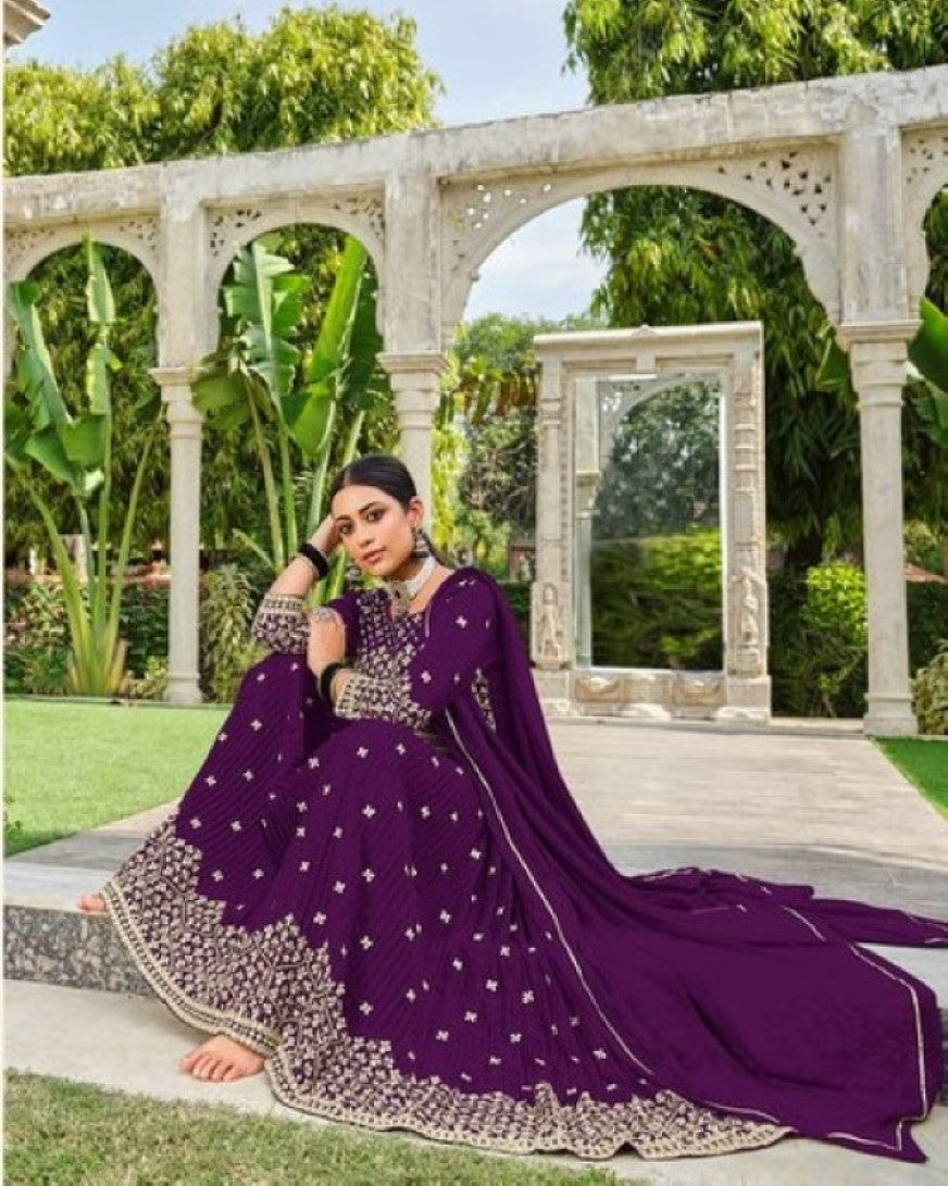 Anaita Purple Faux Georgette Plazzo Suit With Embroidery & Sequins Work - Distacart