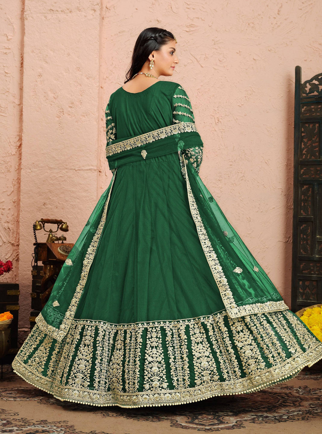 Anaita Green Embroidered Net Anarkali Suit - Distacart