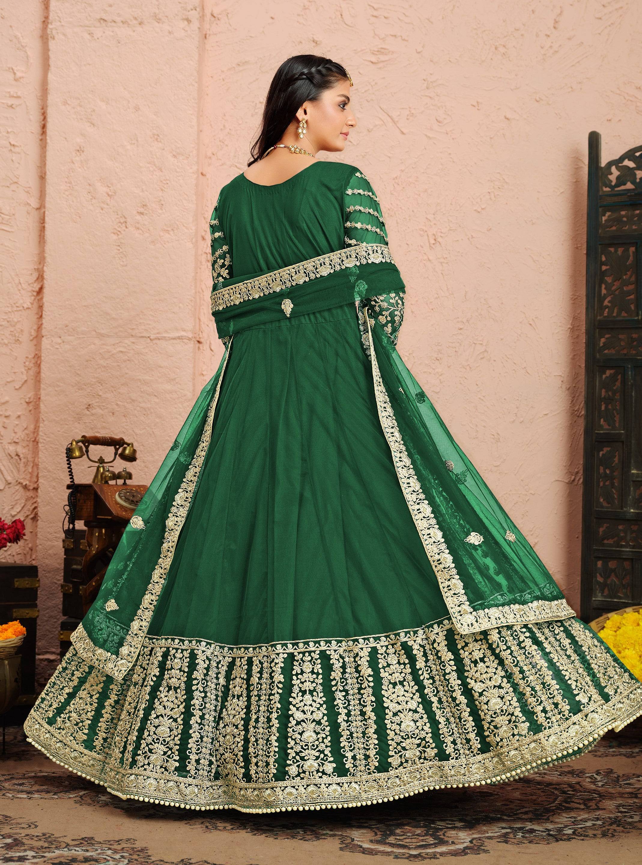 Anaita Green Embroidered Net Anarkali Suit - Distacart