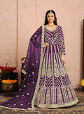 Anaita Purple Embroidered Net Anarkali Suit - Distacart