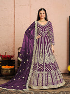 Anaita Purple Embroidered Net Anarkali Suit - Distacart