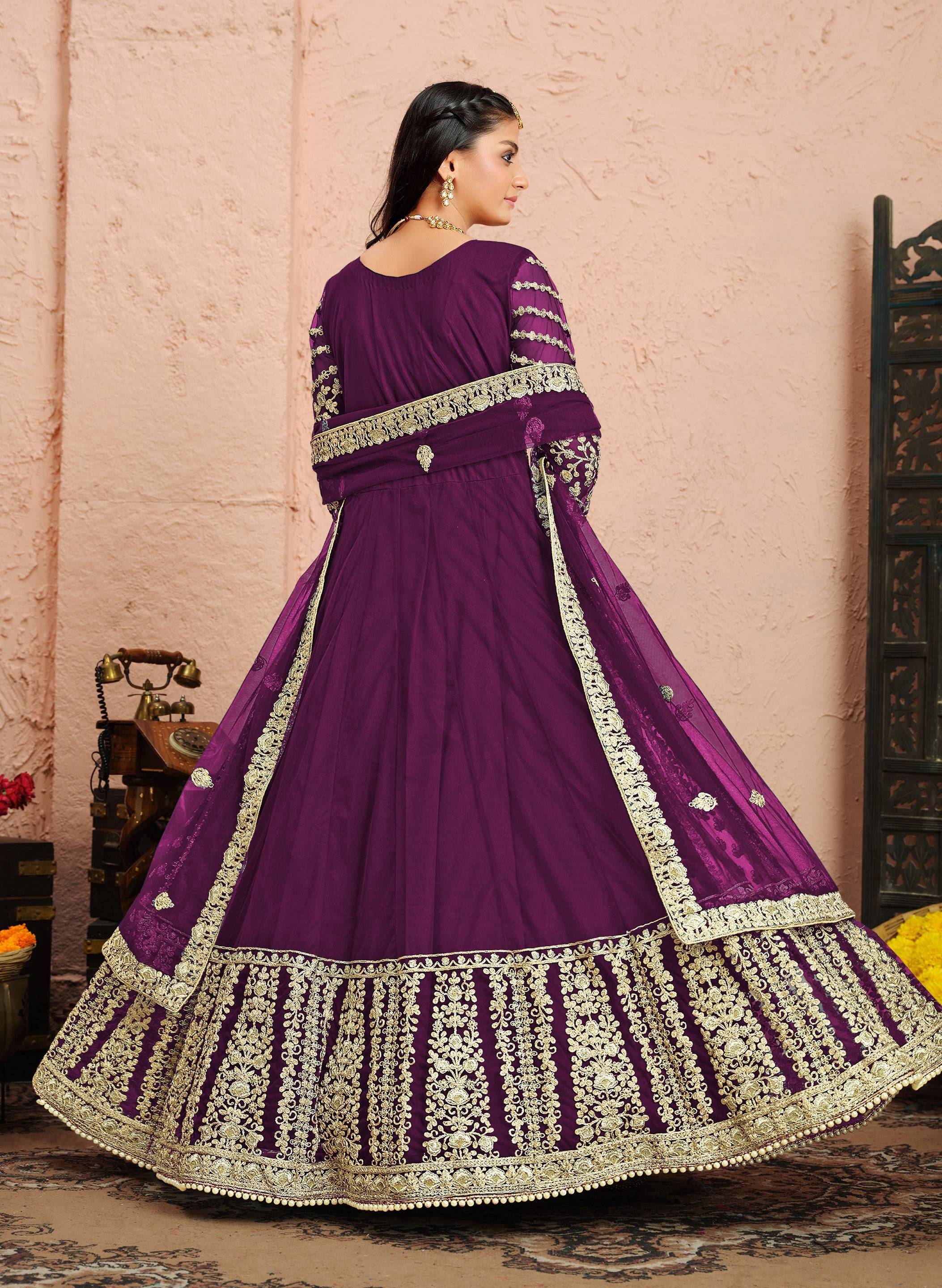 Anaita Purple Embroidered Net Anarkali Suit - Distacart