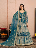 Anaita Teal Embroidered Net Anarkali Suit - Distacart