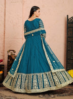 Anaita Teal Embroidered Net Anarkali Suit - Distacart
