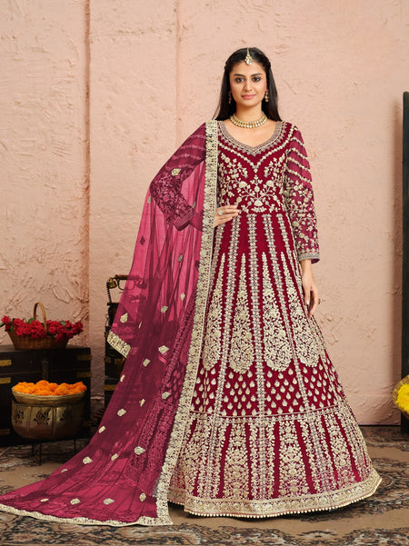 Anaita Pink Embroidered Net Anarkali Suit