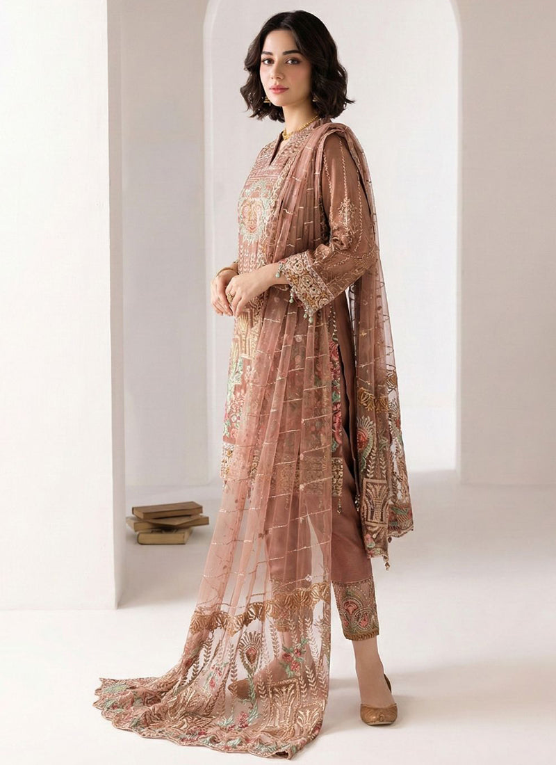 Vegaa Fashion Light Brown Georgette Embroidered Designer Salwar Suit - Distacart