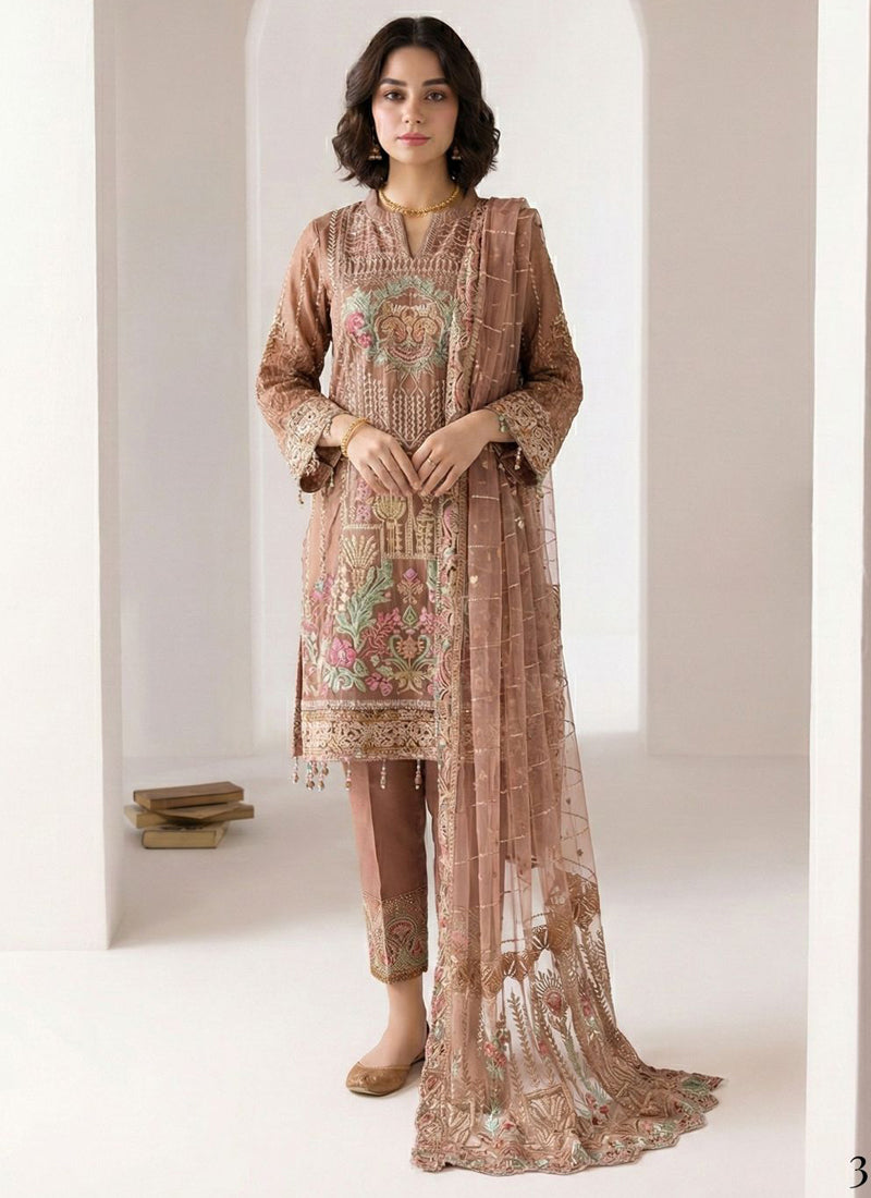 Vegaa Fashion Light Brown Georgette Embroidered Designer Salwar Suit - Distacart