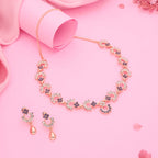 Tehzeeb Creations Gold-Polished Lavender Diamond Necklace With Earrings
