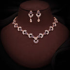 Tehzeeb Creations Gold-Polished Lavender Diamond Necklace With Earrings
