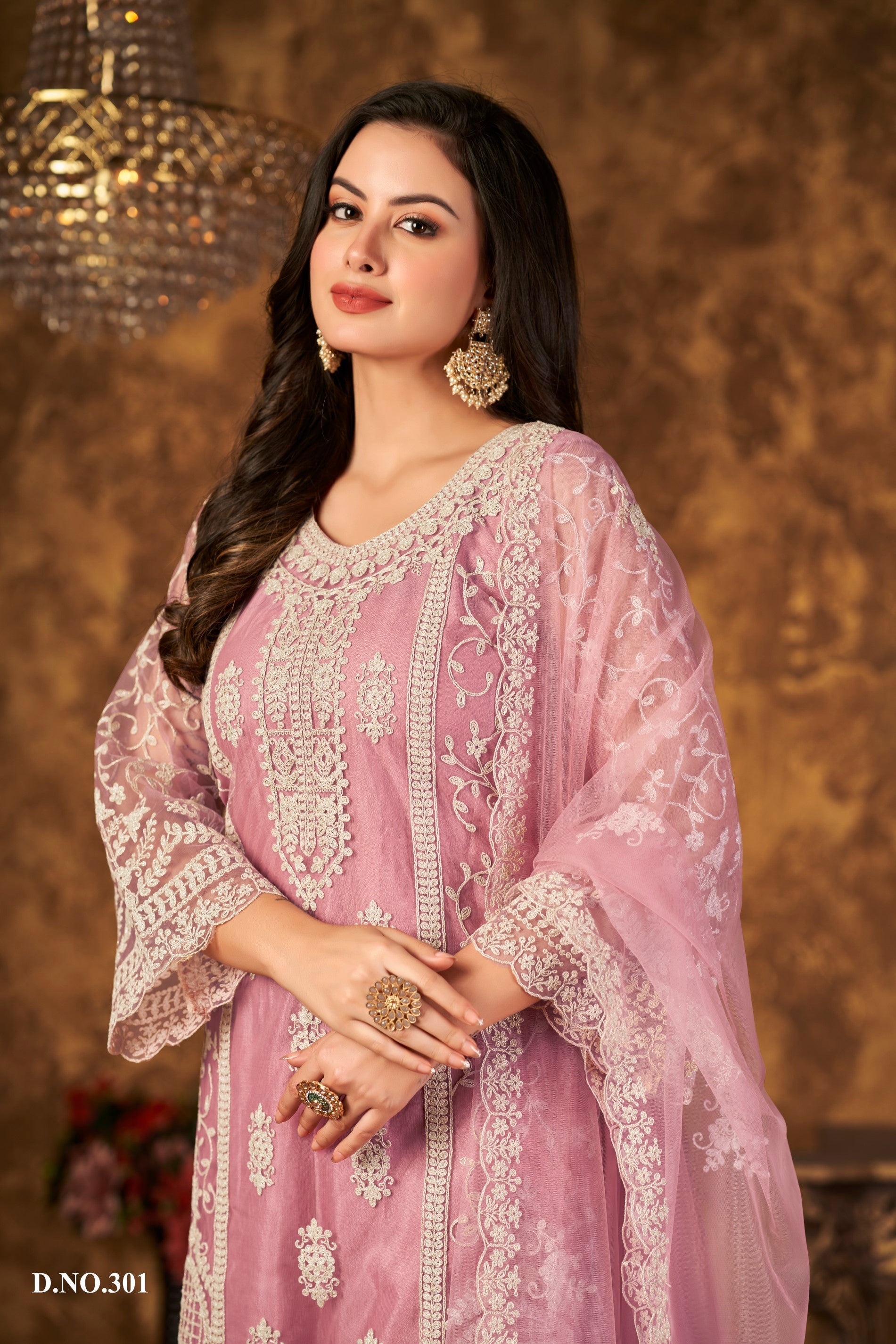Anaita Pink Embroidered Net Plazzo Suit - Distacart