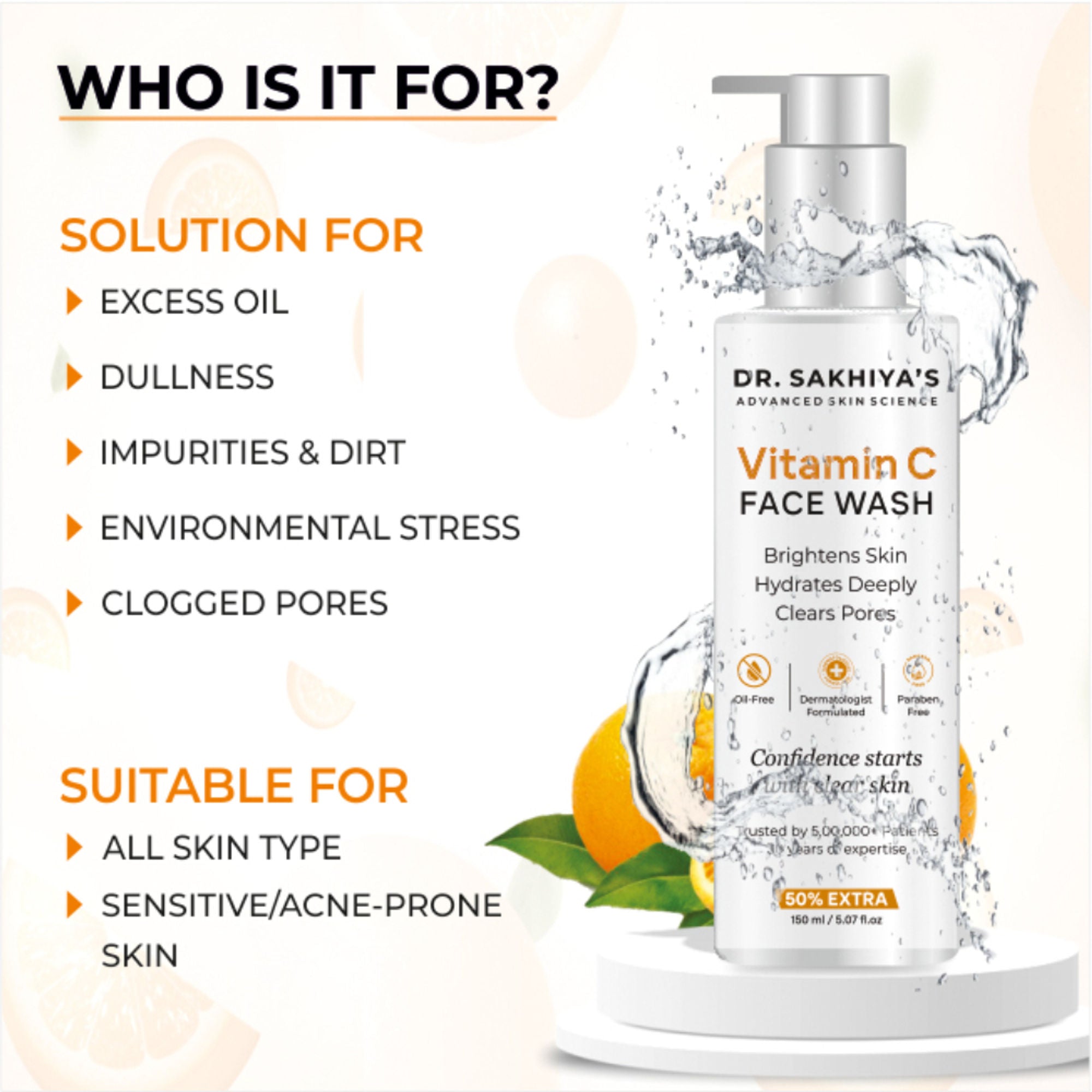 Dr.Sakhiya Vitamin C Face Wash Daily Glowing and Brightening Cleanser with Antioxidants - Distacart