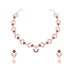Tehzeeb Creations Gold-Polished Maroon Diamond Necklace With Earrings