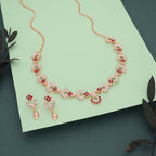 Tehzeeb Creations Gold-Polished Maroon Diamond Necklace With Earrings