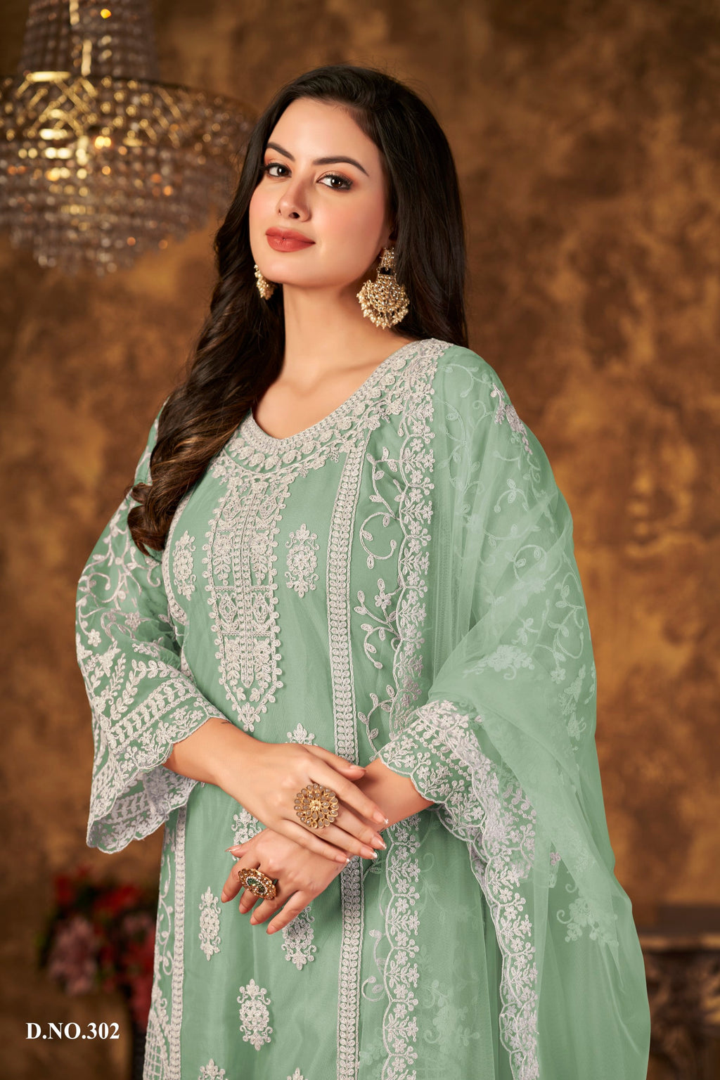 Anaita Light Green Embroidered Net Plazzo Suit - Distacart