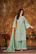Anaita Light Green Embroidered Net Plazzo Suit - Distacart