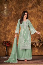 Anaita Light Green Embroidered Net Plazzo Suit - Distacart