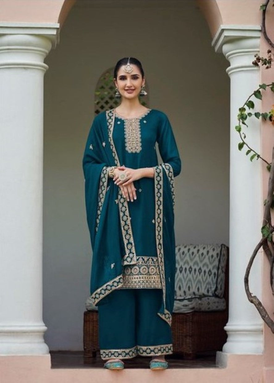 Anaita Teal Blue Faux Georgette Suit With Embroidery & Sequence Work - Distacart