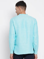 Even Apparels Pure Cotton Men's Kurta in Blue Color With Band Collar - Distacart