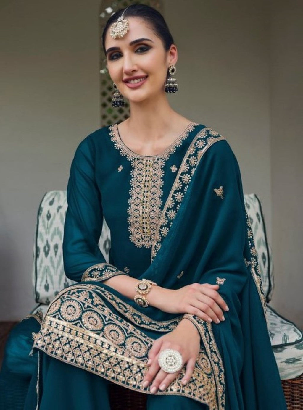 Anaita Teal Blue Faux Georgette Suit With Embroidery & Sequence Work - Distacart