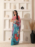 Shivam Fabrics Pink Georgette Fabric Printed Saree - Distacart