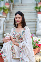 Lorenvalley Vichitra Silk Sequins and Thread Embroidery Work Palazzo Set
