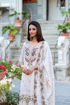 Lorenvalley Vichitra Silk Sequins and Thread Embroidery Work Palazzo Set