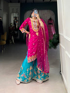 Lorenvalley Pink Lightweight Moonga Silk Sequins and Thread Embroidery Work Palazzo Set