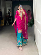 Lorenvalley Pink Lightweight Moonga Silk Sequins and Thread Embroidery Work Palazzo Set