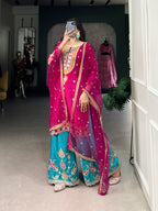 Lorenvalley Pink Lightweight Moonga Silk Sequins and Thread Embroidery Work Palazzo Set