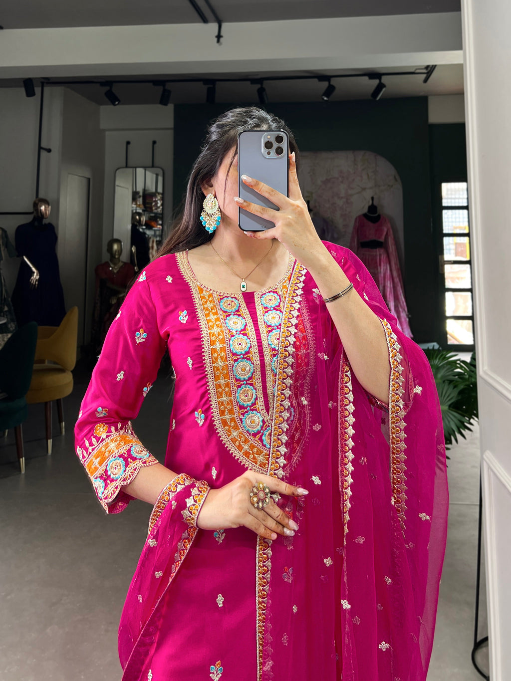 Lorenvalley Pink Lightweight Moonga Silk Sequins and Thread Embroidery Work Palazzo Set