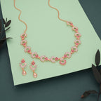 Tehzeeb Creations Gold-Polished Pink Diamond Necklace With Earrings