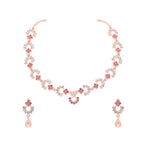 Tehzeeb Creations Gold-Polished Pink Diamond Necklace With Earrings