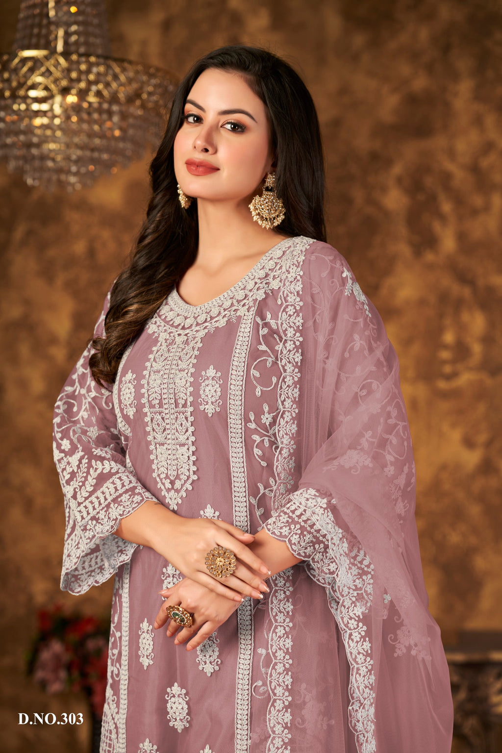 Anaita Purple Embroidered Net Plazzo Suit - Distacart