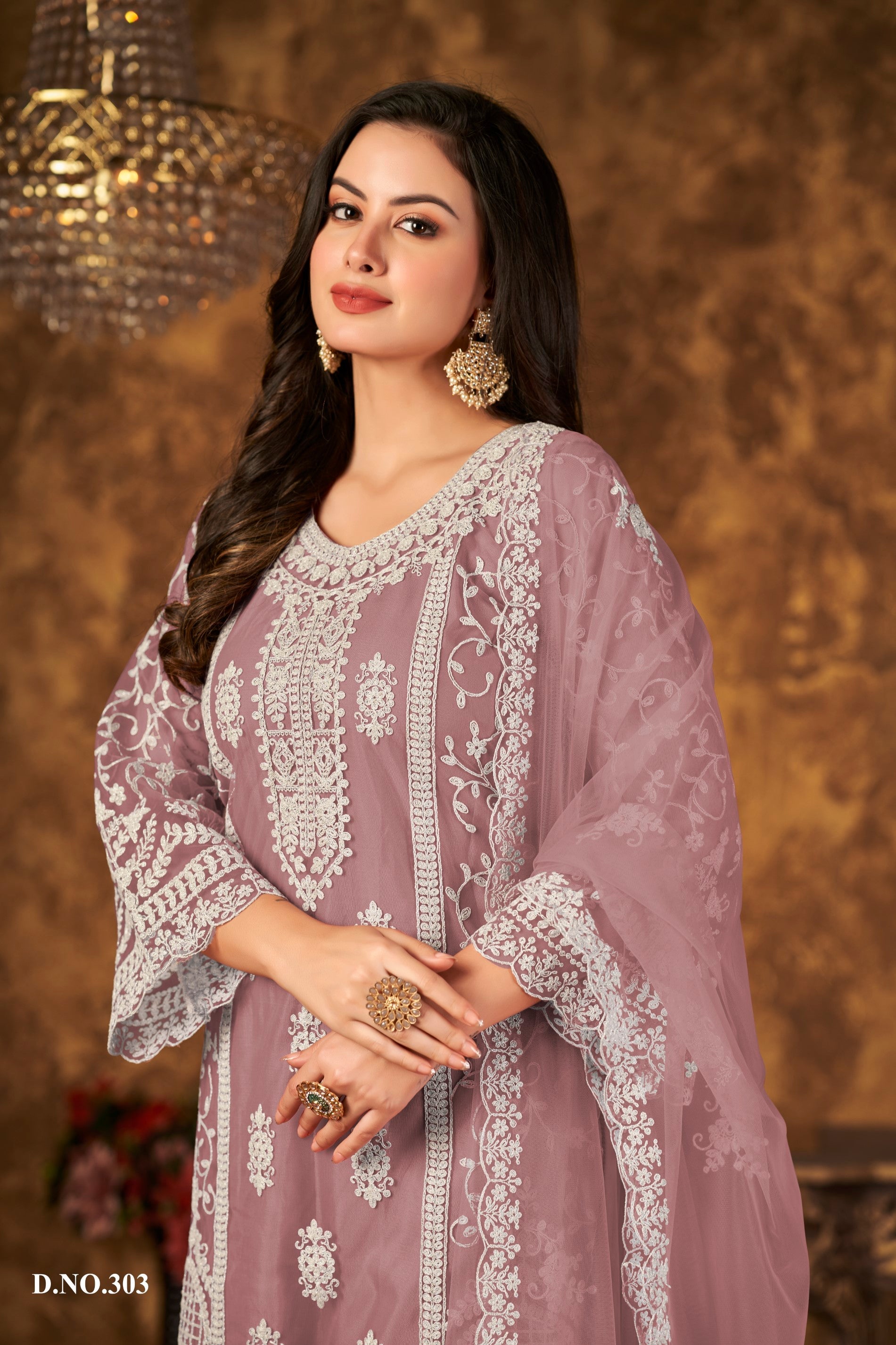 Anaita Purple Embroidered Net Plazzo Suit - Distacart