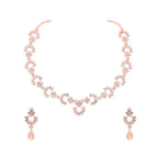 Tehzeeb Creations Gold-Polished White Diamond Necklace With Earrings