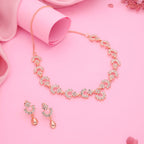 Tehzeeb Creations Gold-Polished White Diamond Necklace With Earrings
